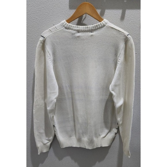 Oscar de la Renta Designer Men's Crew Neck Sweater Cotton Preppy‎ Cream Plaid M - Picture 3 of 9